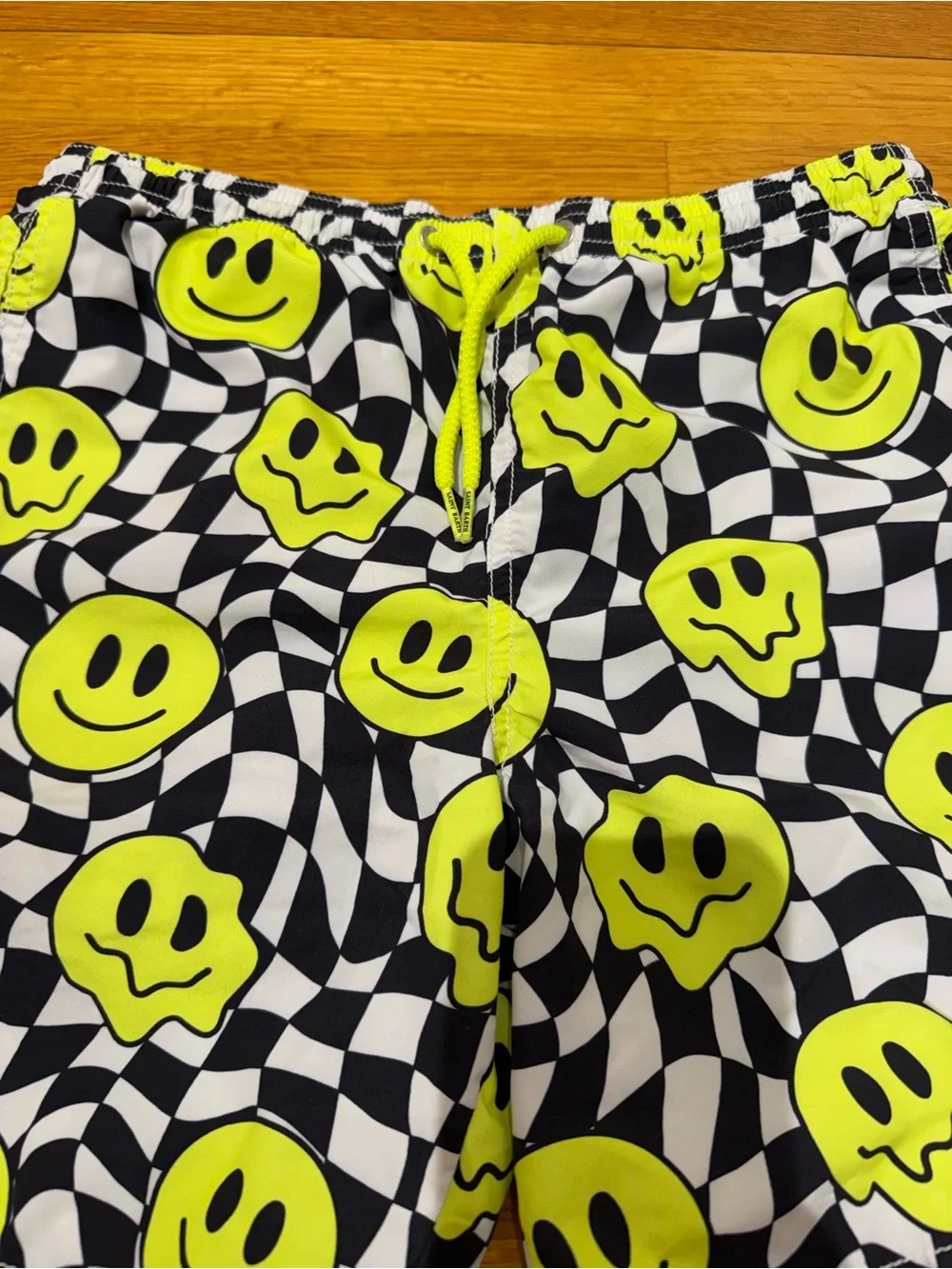 Kids Neon Yellow Smiley Print Swim/Beach Shorts size 14 St Barths